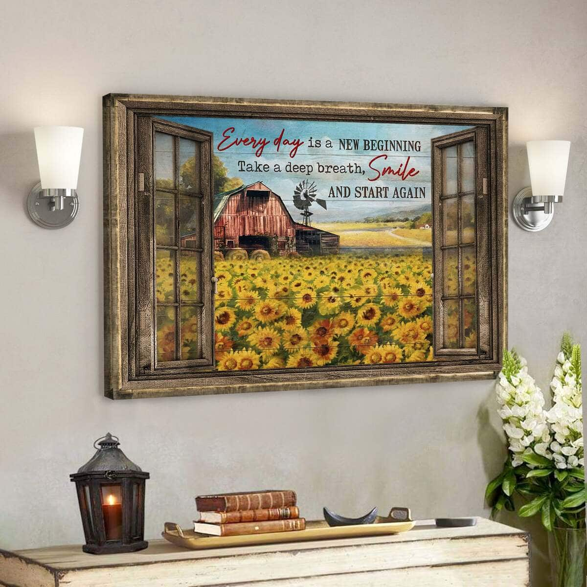 Stunning Sunflower Field Every Day Is A New Beginning Bible Verse Scripture Canvas Wall Art