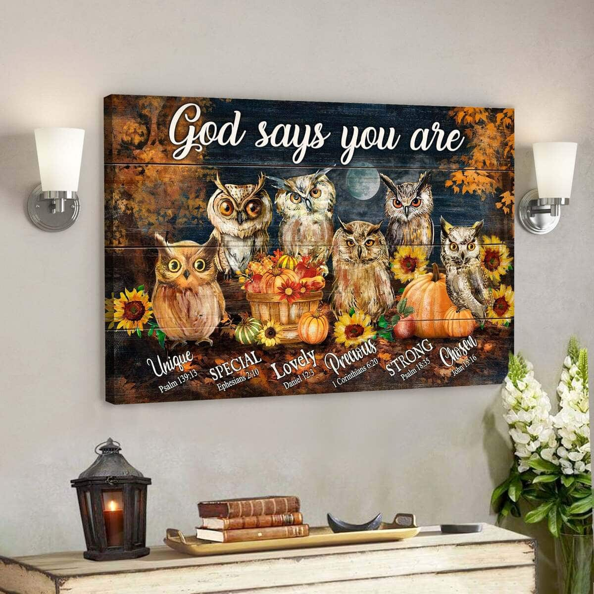 The Owls God Says You Are Bible Verse Scripture Canvas Wall Art