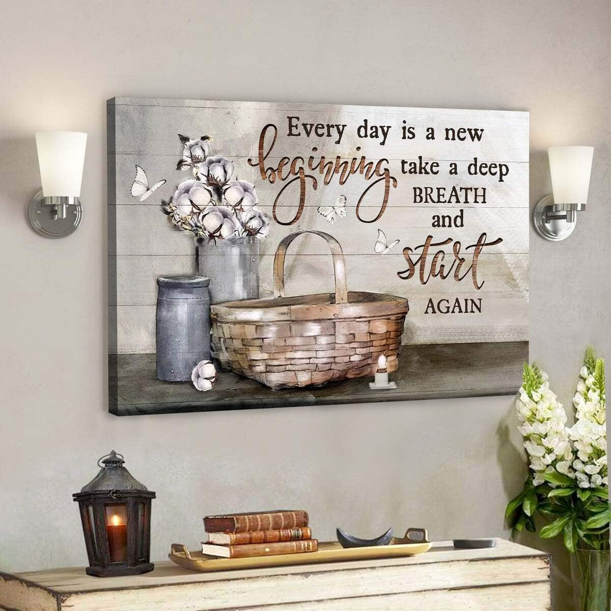 Little Basket Every Day Is A New Beginning Bible Verse Scripture Canvas Wall Art