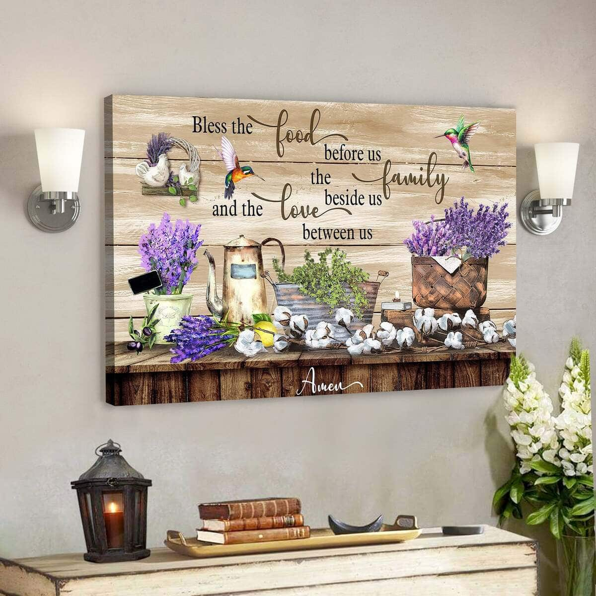 Flowers Bless The Food Before Us The Family Beside Us Bible Verse Scripture Canvas Wall Art