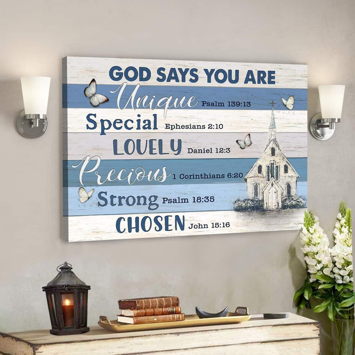 Christian Bible Verse Church And Butterfly God Says You Are Canvas Wall Art