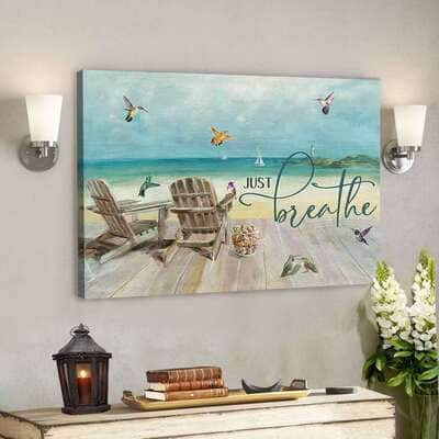 Beachhouse And Hummingbird Just Breathe Bible Verse Scripture Canvas Wall Art