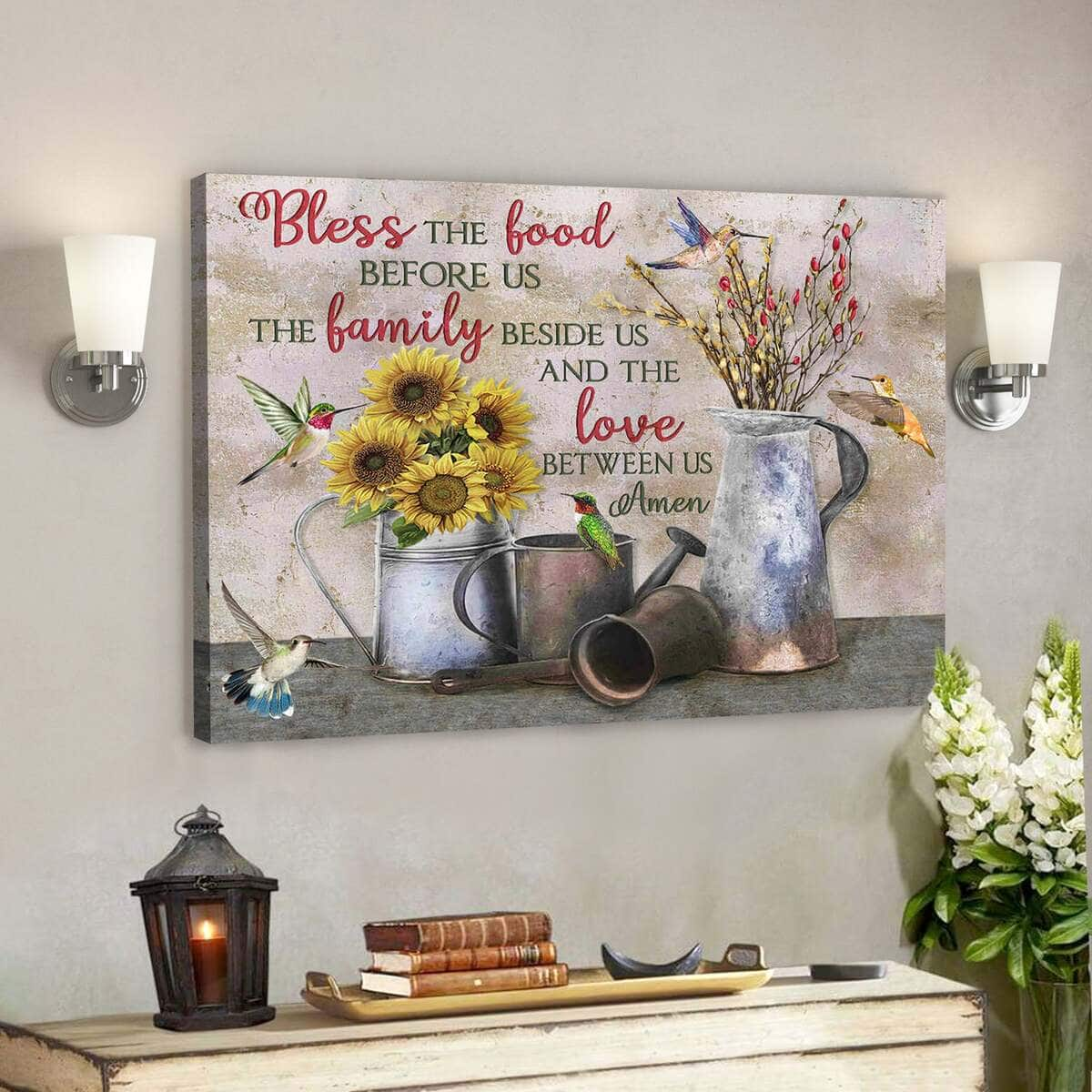 Farmhouse And Hummingbirds Bless The Food Before Us Bible Verse Scripture Canvas Wall Art