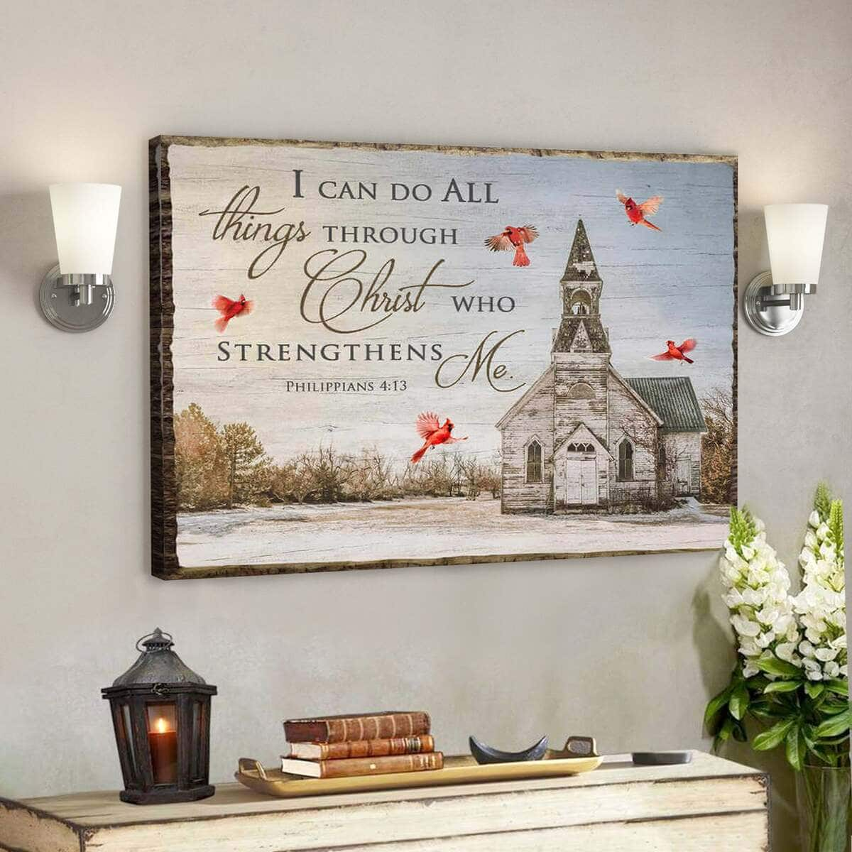 Church And Cardinal I Can Do All Things Through Christ Bible Verse Scripture Canvas Wall Art