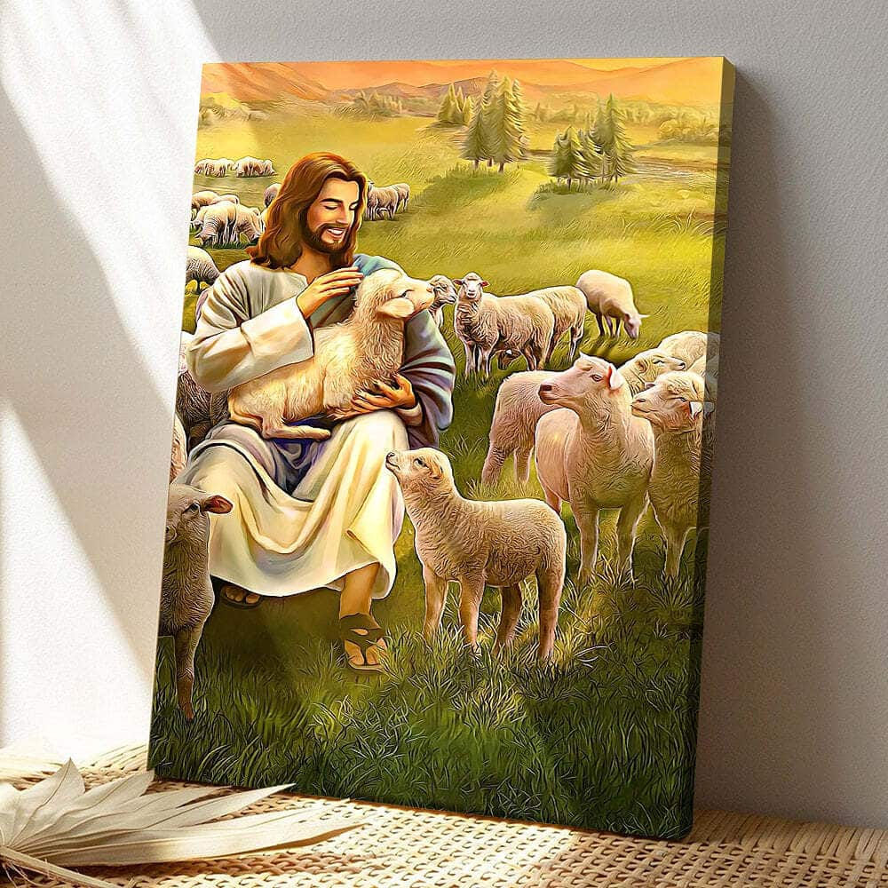 Jesus With Sheeps Jesus Christ Bible Verse Scripture Canvas Print