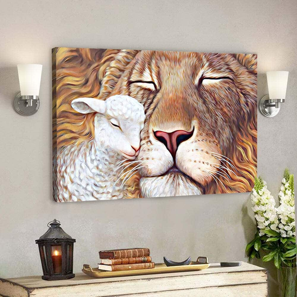 Lion Christian Scripture Lambs Religious Faith Canvas Wall Art