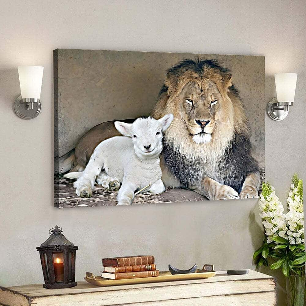 Lion Jesus Christ And Lamb Bible Verse Scripture Canvas Wall Art