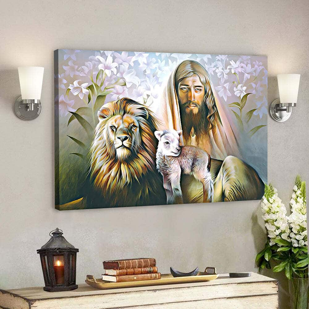 Lion And Jesus Christ Bible Verse Scripture Canvas Wall Art