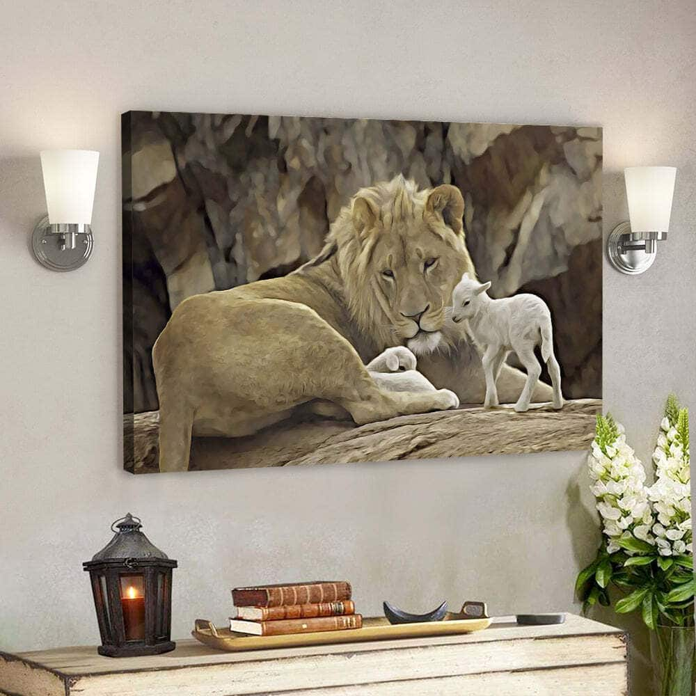 Lion Jesus Christ Lambs Bible Verse Scripture Canvas Wall Art