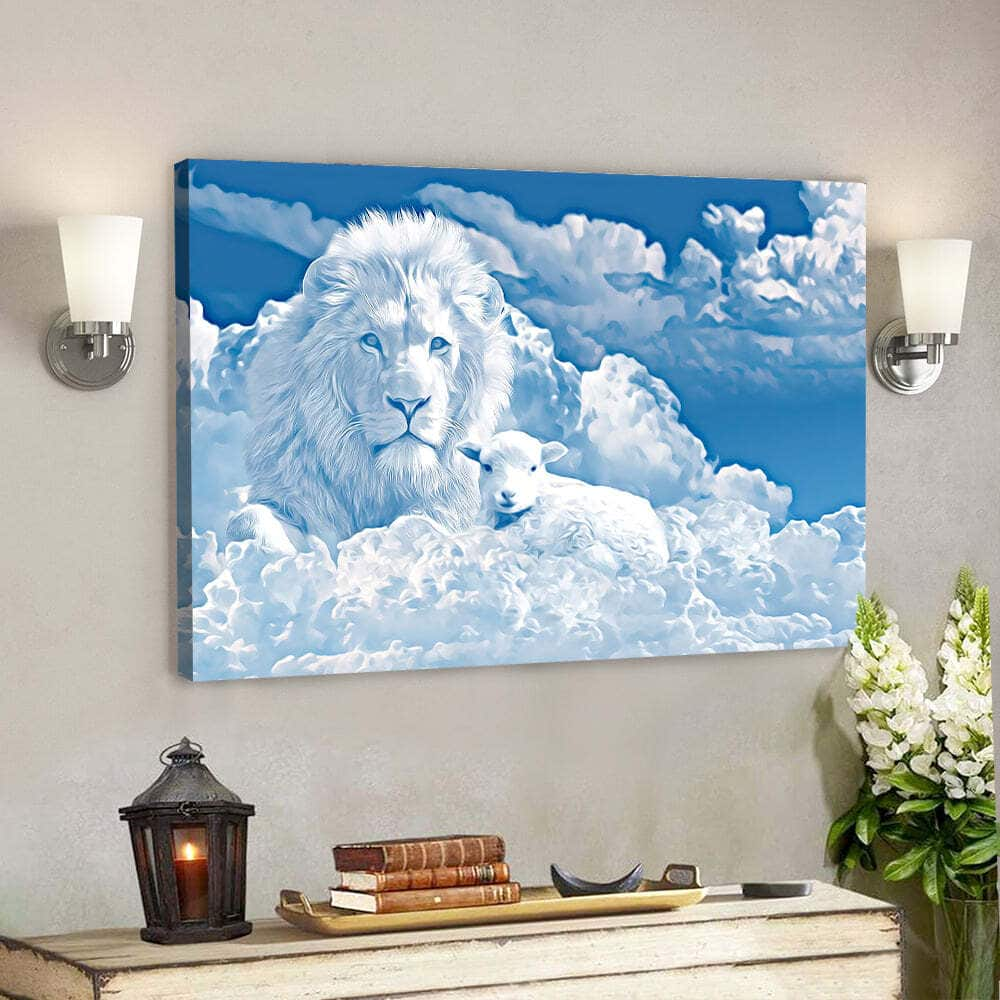 Christian White Lion Jesus Christ Bible Verse Scripture Canvas Wall Art