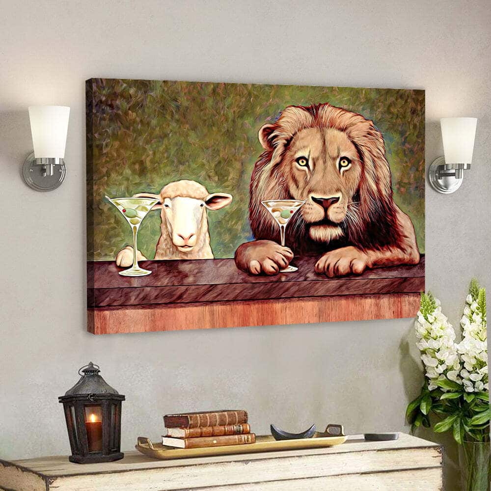 Lamb Lion Jesus Christ Bible Verse Scripture Canvas Wall Art