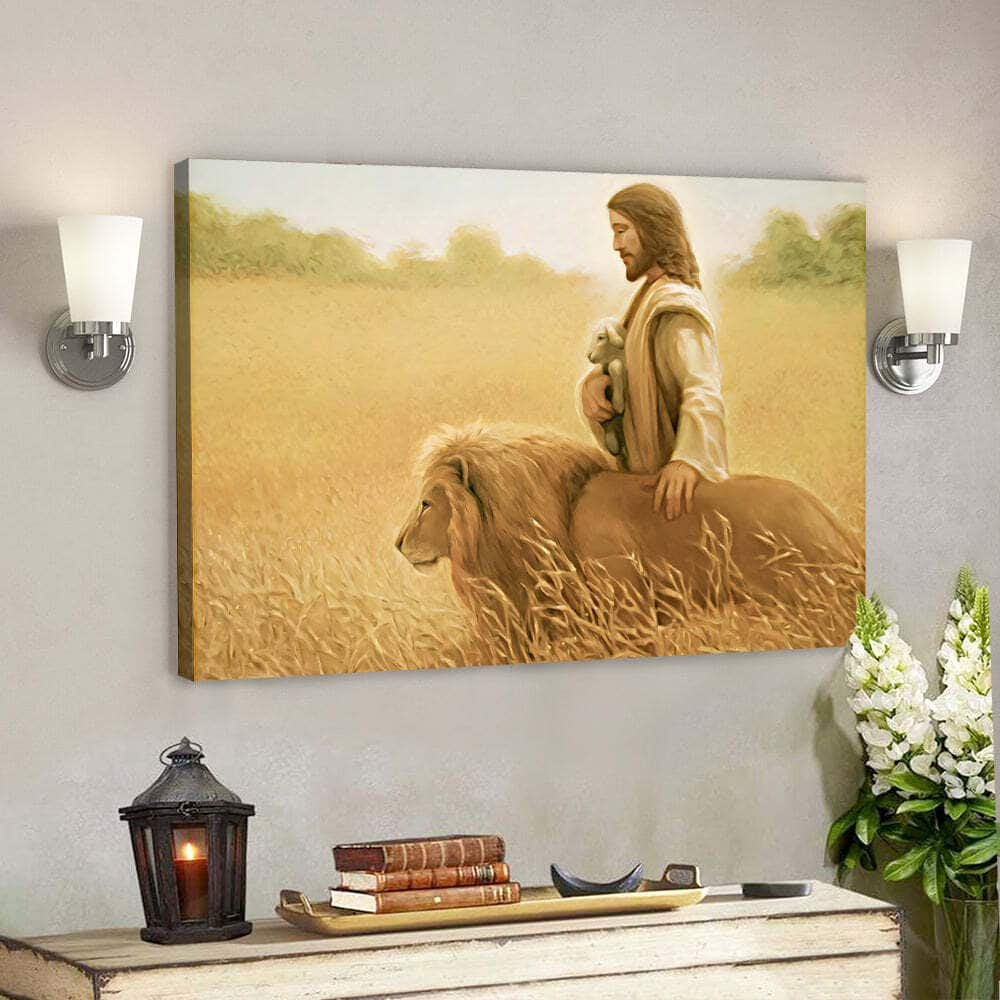 Lion Jesus Christ Peaceful Bible Verse Scripture Canvas Wall Art