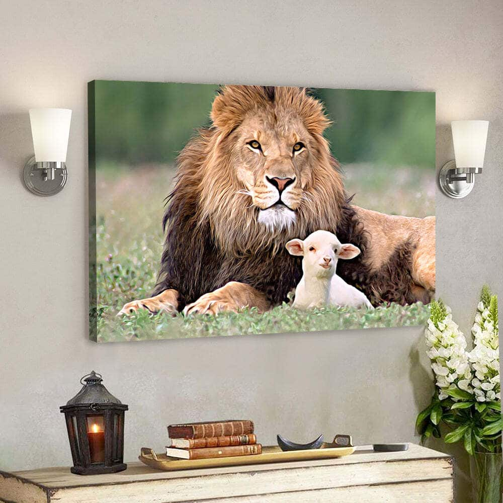 Christain Lion Lamb Jesus Christ Bible Verse Scripture Canvas Wall Art