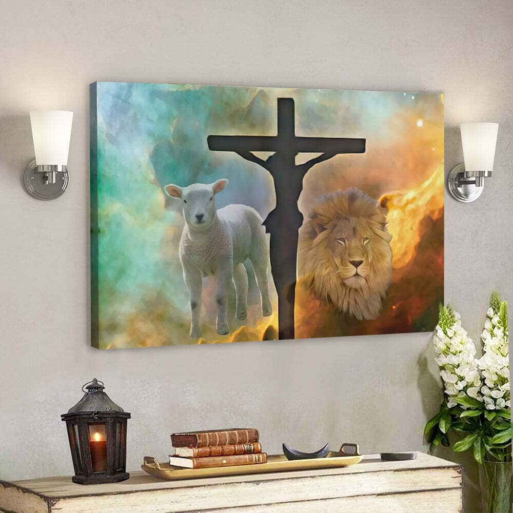 Lion Jesus Christ Cross Bible Verse Scripture Canvas Wall Art