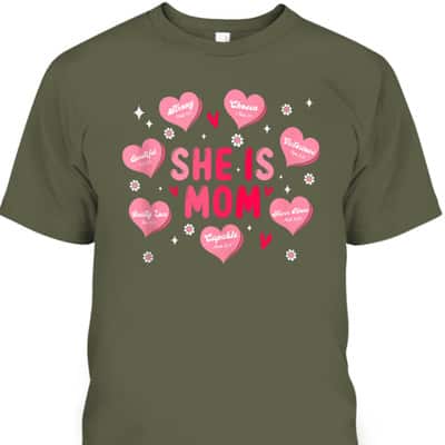 She Is Mom Christian Bible Verse Religious Heart Mothers Day T-Shirt