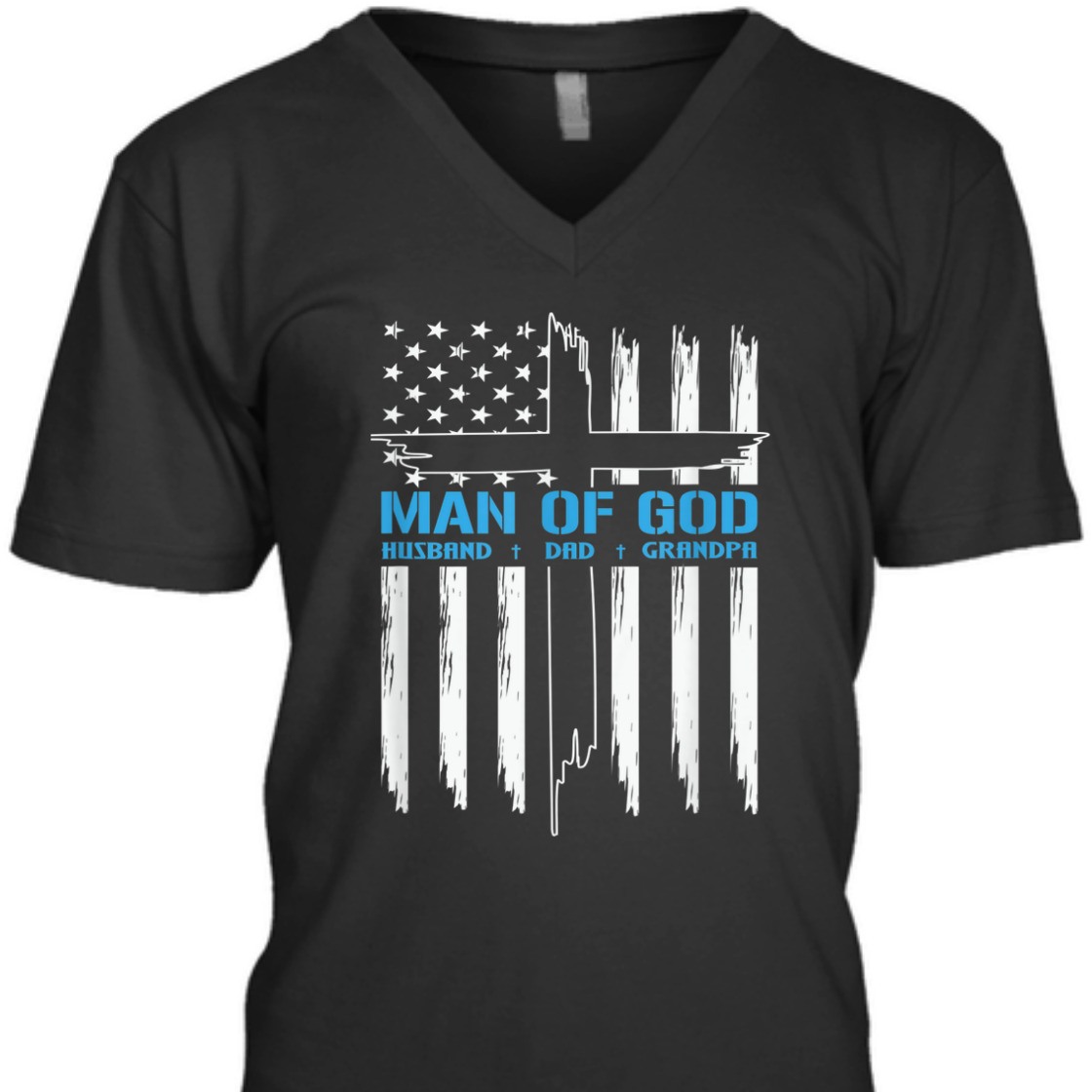 Man Of God Husband Dad Grandpa T-Shirt Christian Cross With US American Flag Father's Day Gift Man Of God Husband Dad Grandpa T-Shirt Christian Cross With US American Flag Father's Day Gift