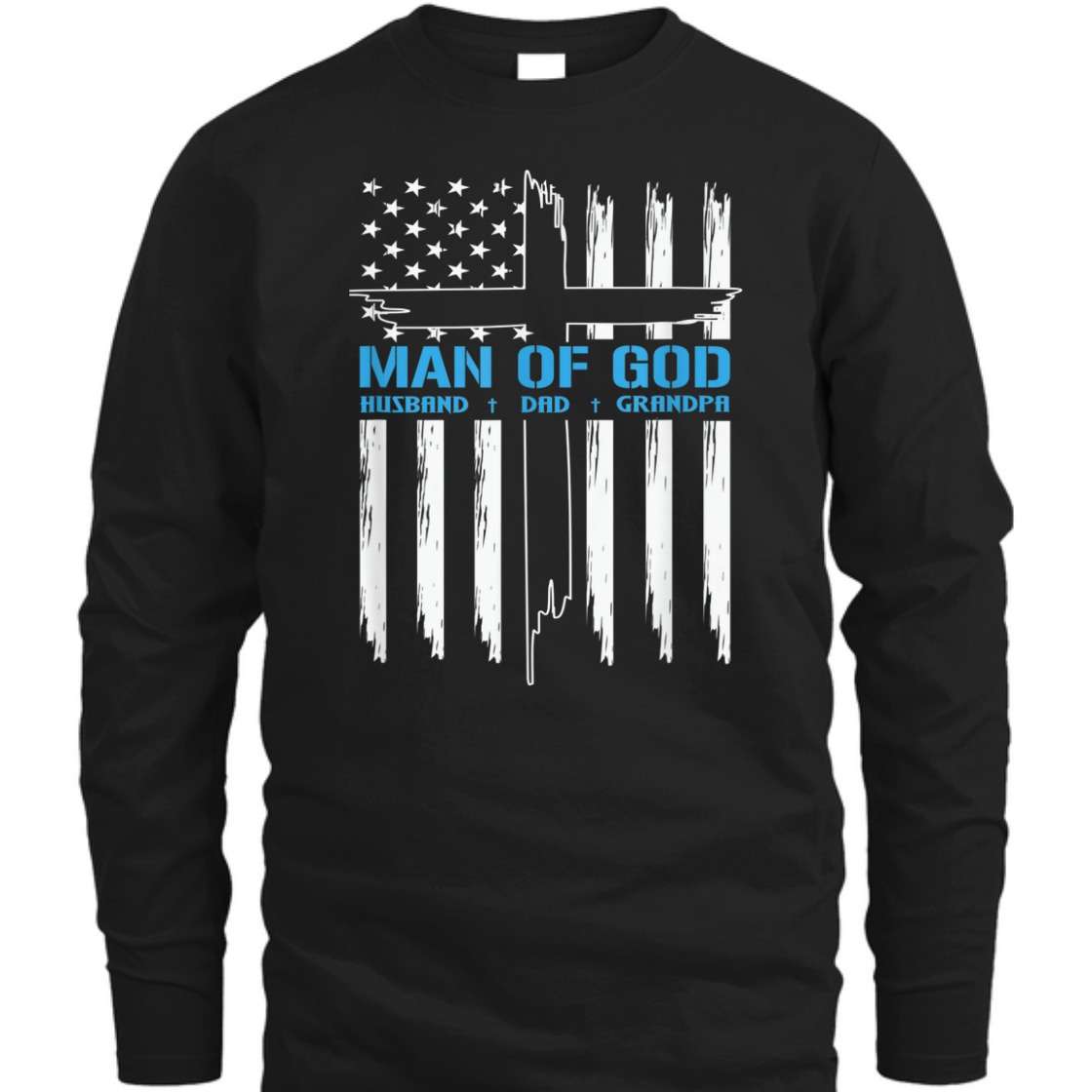 Man Of God Husband Dad Grandpa T-Shirt Christian Cross With US American Flag Father's Day Gift Man Of God Husband Dad Grandpa T-Shirt Christian Cross With US American Flag Father's Day Gift