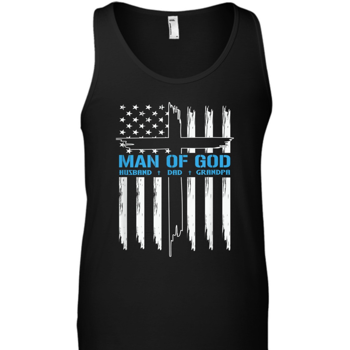 Man Of God Husband Dad Grandpa T-Shirt Christian Cross With US American Flag Father's Day Gift Man Of God Husband Dad Grandpa T-Shirt Christian Cross With US American Flag Father's Day Gift