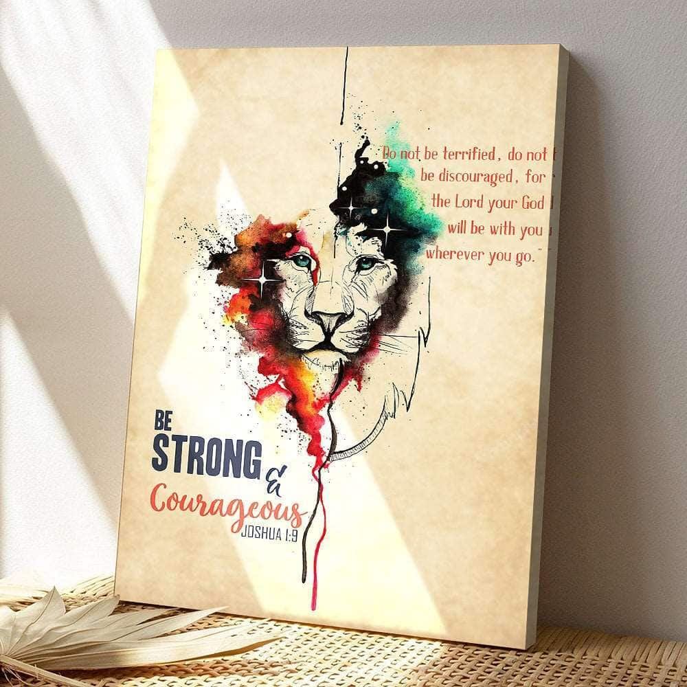 Be Strong And Courageous Joshua Christ And Lion Bible Verse Scripture Canvas Print