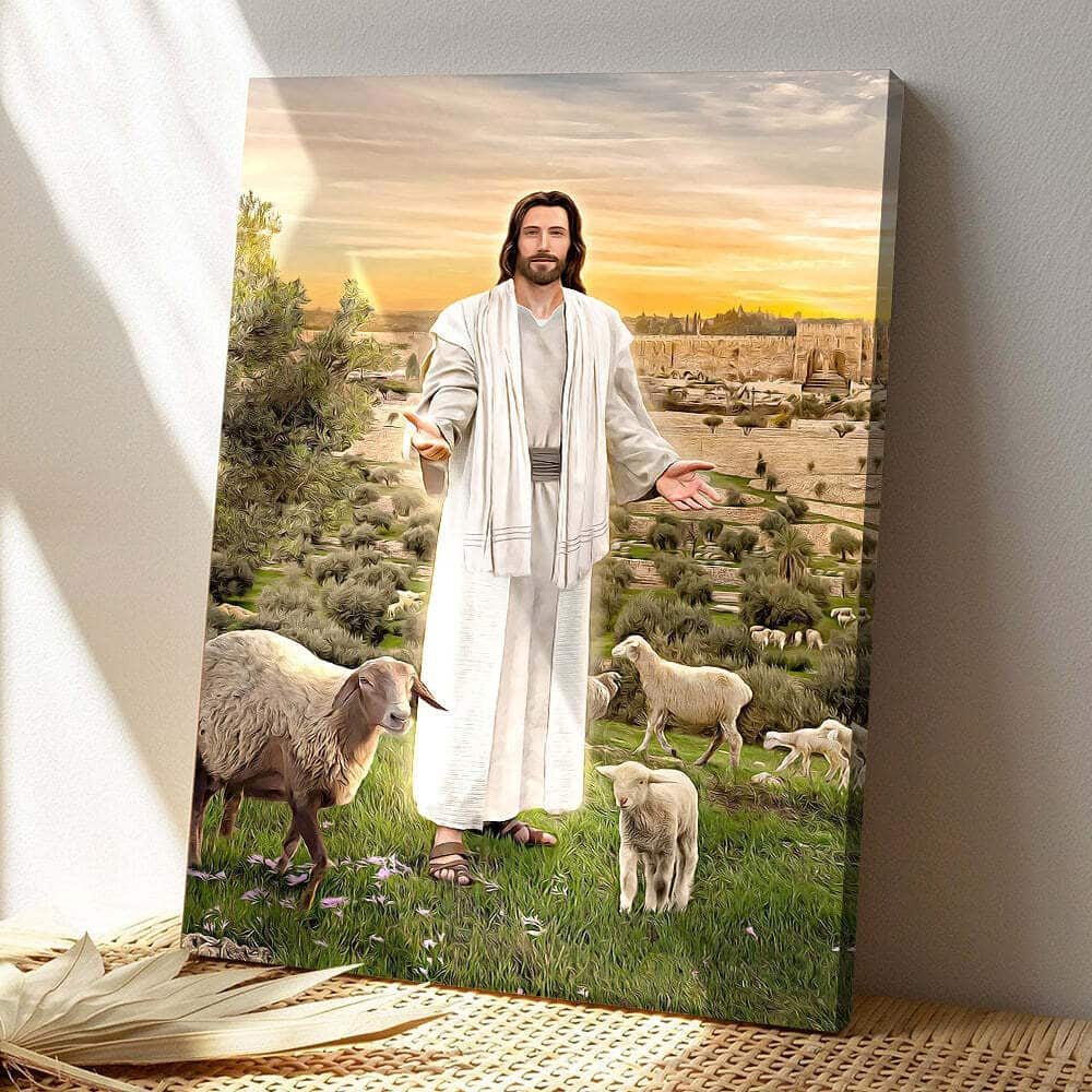 Jesus And Lambs Jesus Christ Bible Verse Scripture Canvas Print