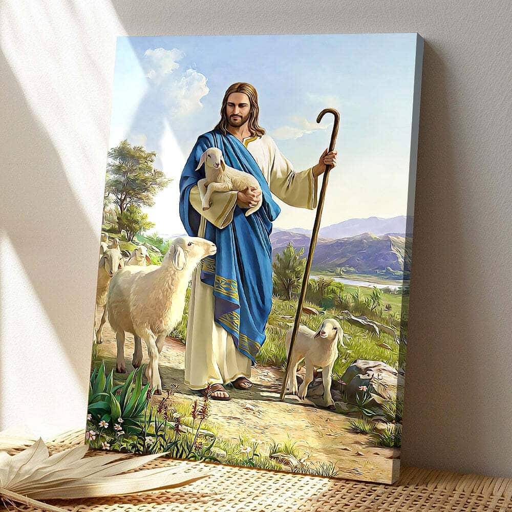 Jesus And Lambs Religious Jesus Christ Bible Verse Scripture Canvas Print