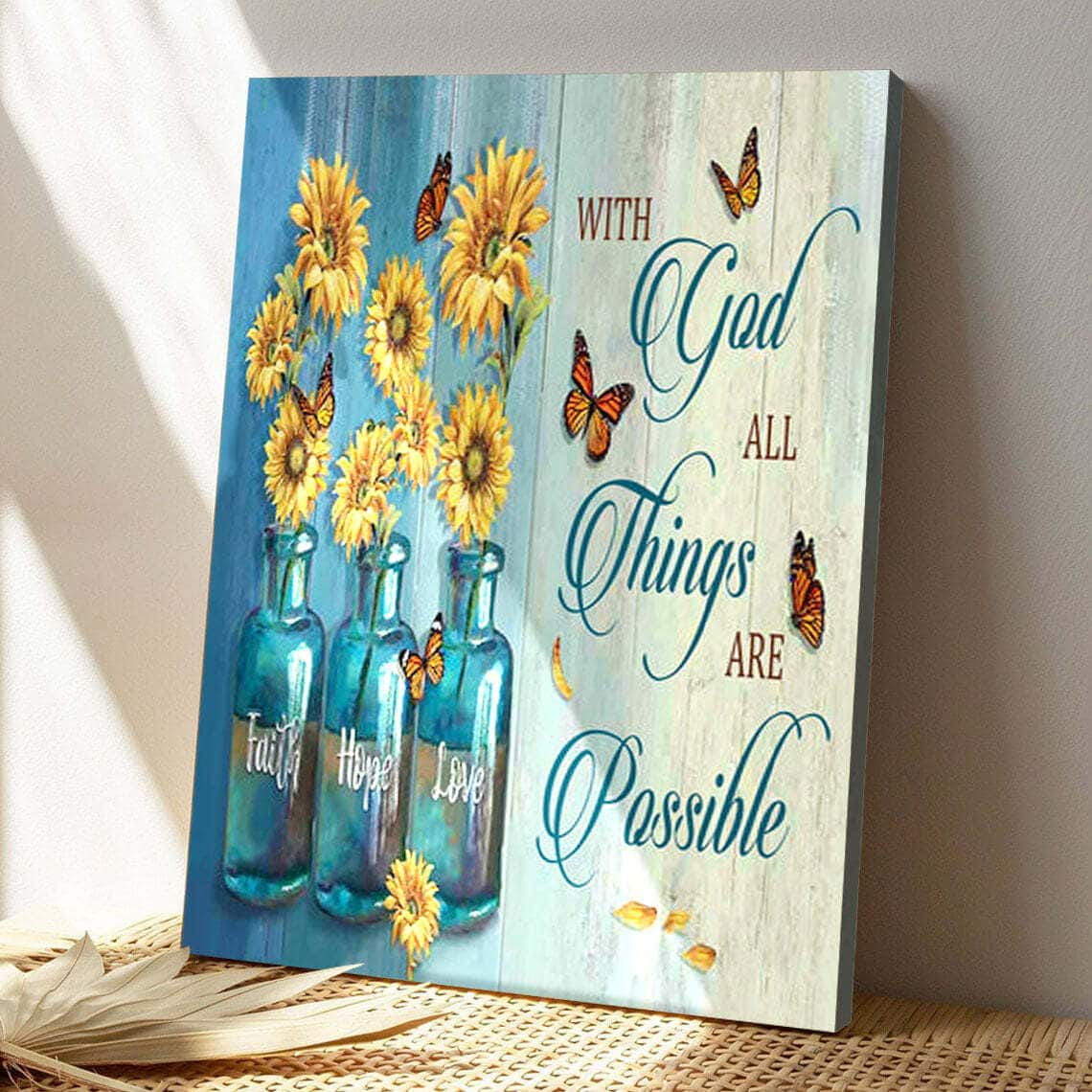 With God All Things Are Possible Floral Bible Verse Scripture Canvas Print