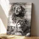 Black And White Jesus And Lion Bible Verse Scripture Canvas Print