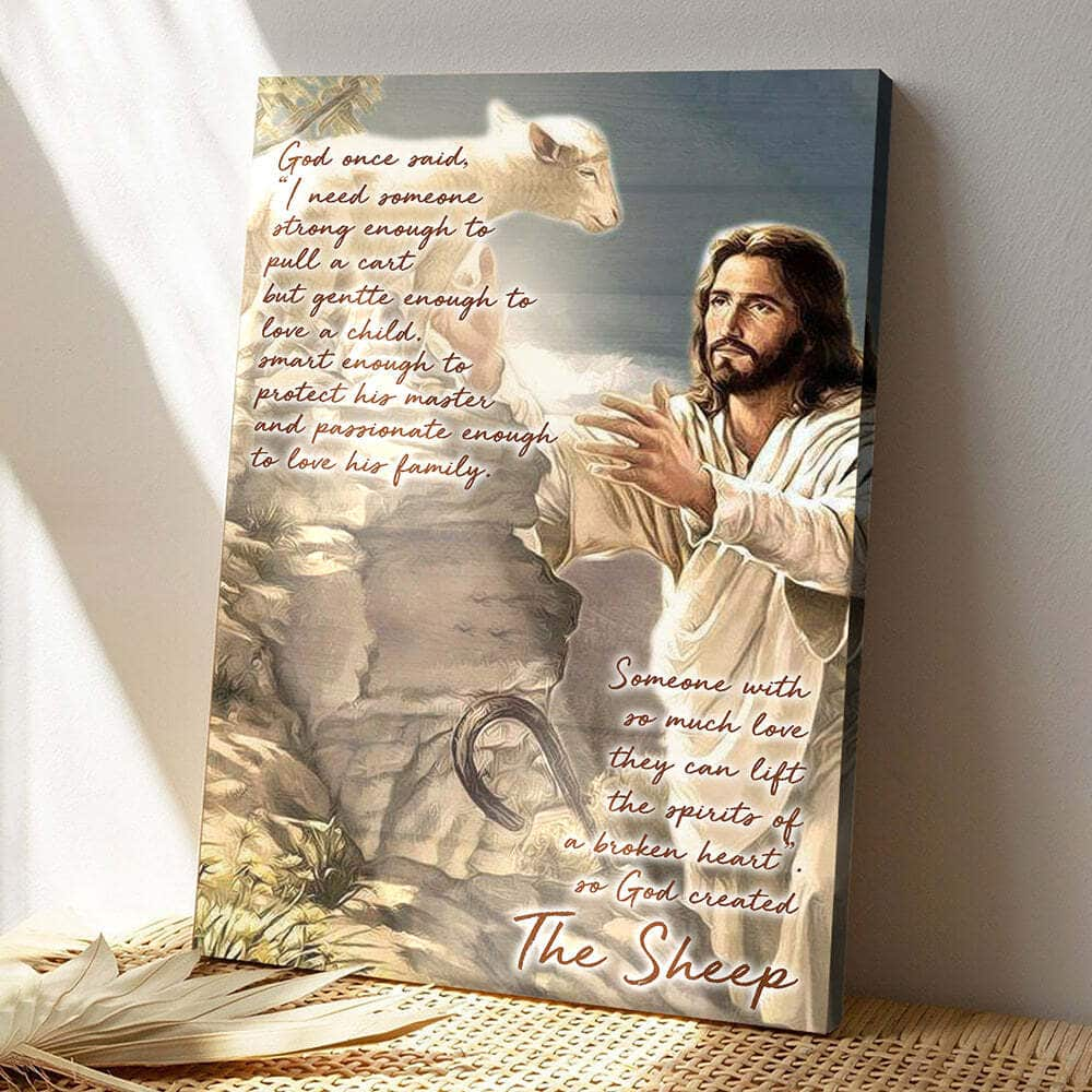 God Hugs Sheep God On Said With Lamb Bible Verse Scripture Canvas Print