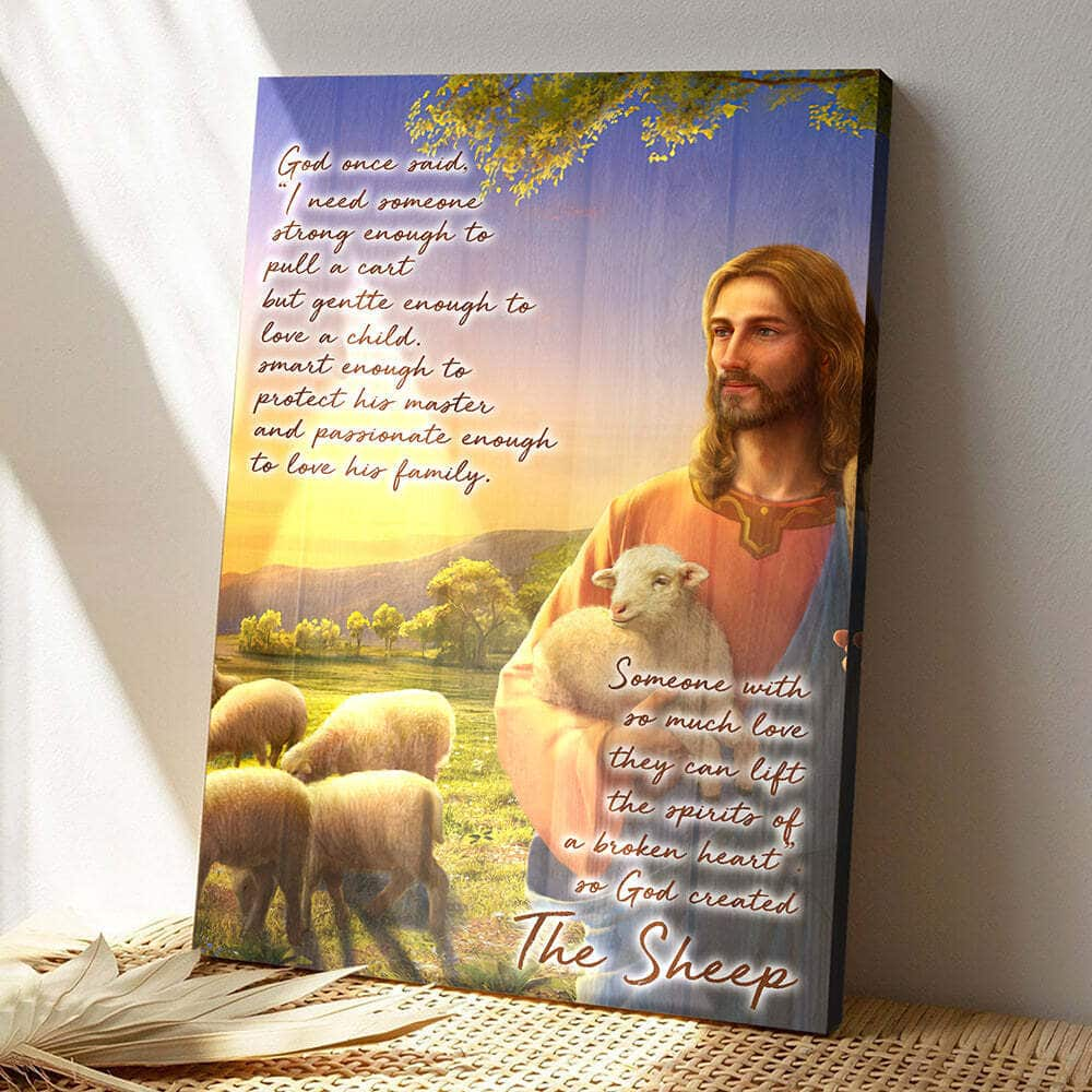 God Hugs Sheep God On Said With Lambs Bible Verse Scripture Canvas Print