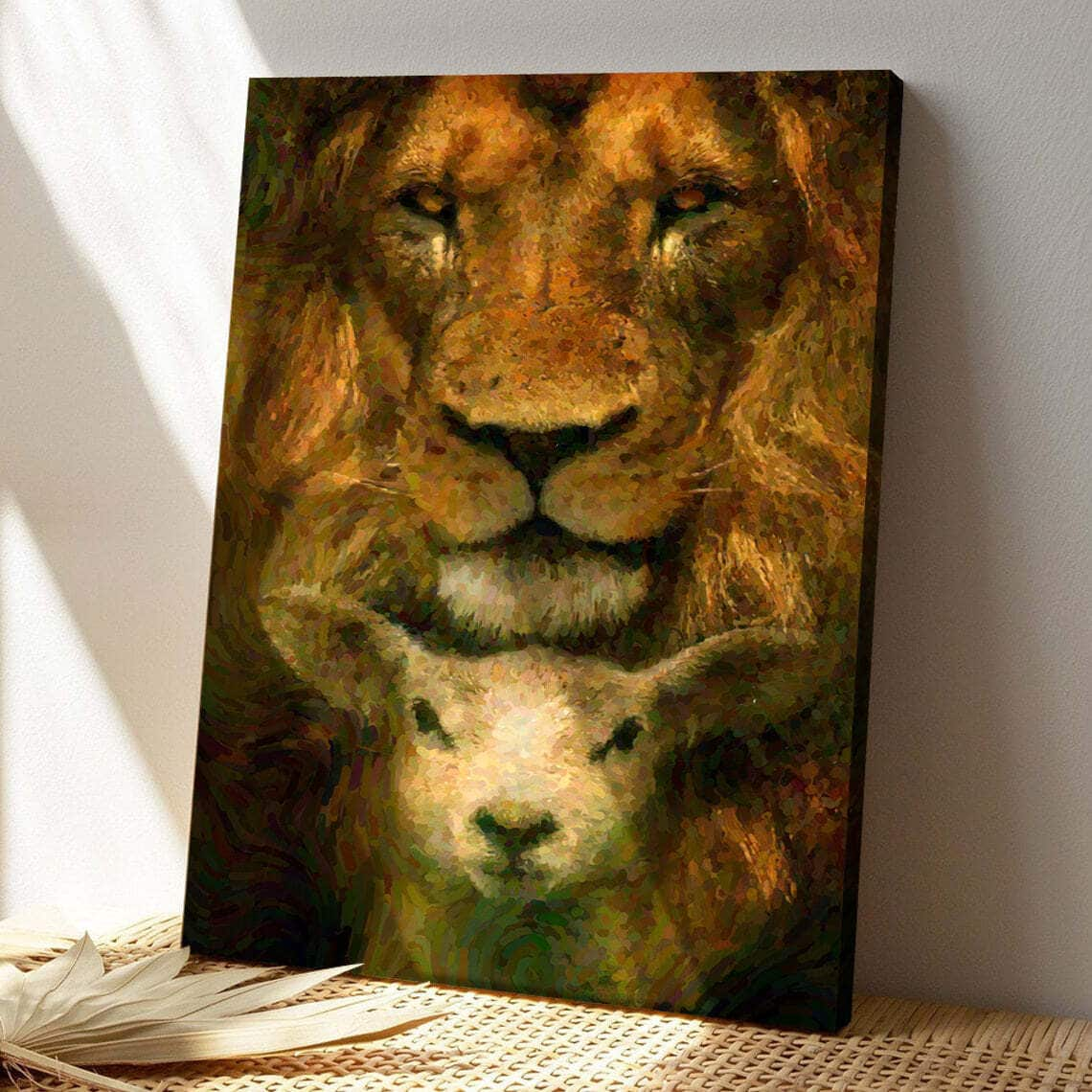 Lion And Lamb Bible Verse Scripture Canvas Print