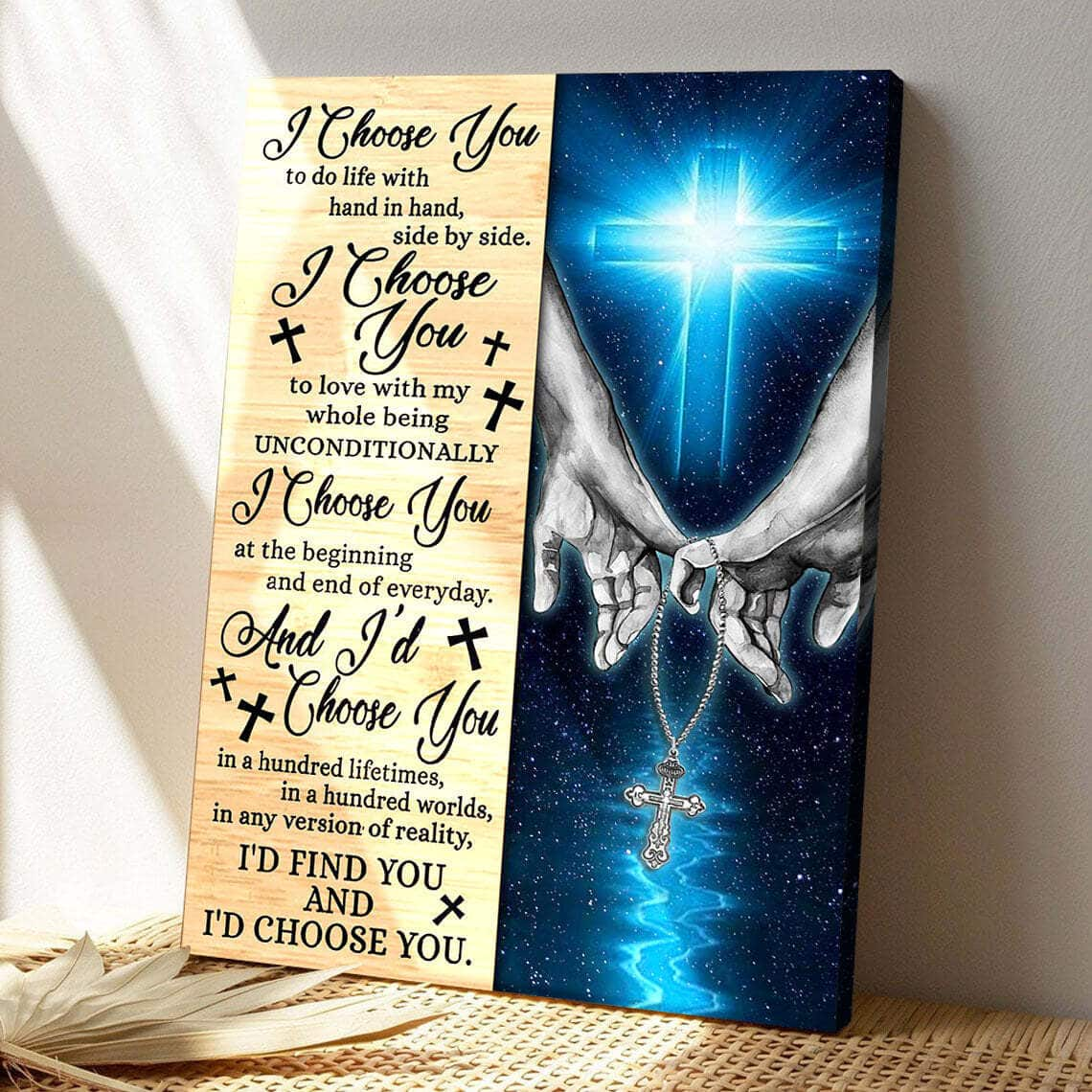 I Choose You To Do Life With Hand In Hand Christian Cross Bible Verse Scripture Canvas Print