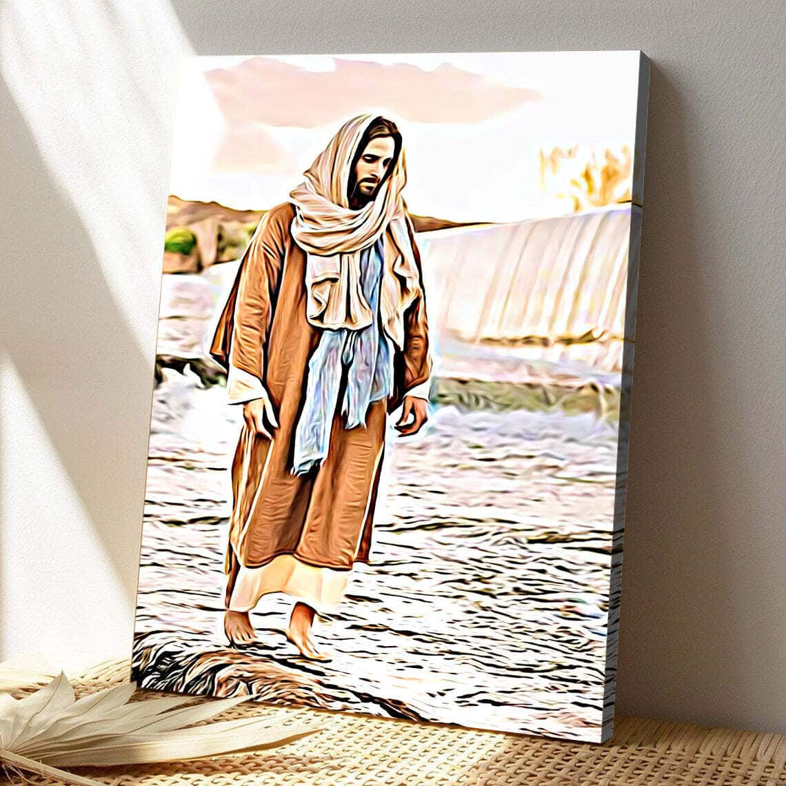 God Walks On Water Bible Verse Scripture Canvas Print