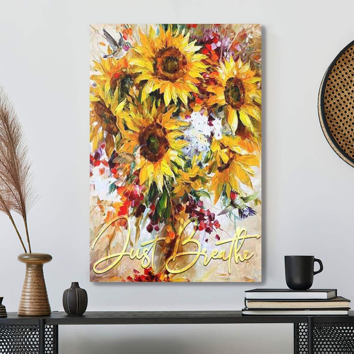 Sunflower And Hummingbird Just Breathe Bible Verse Scripture Canvas Print Sunflower And Hummingbird Just Breathe Bible Verse Scripture Canvas Print