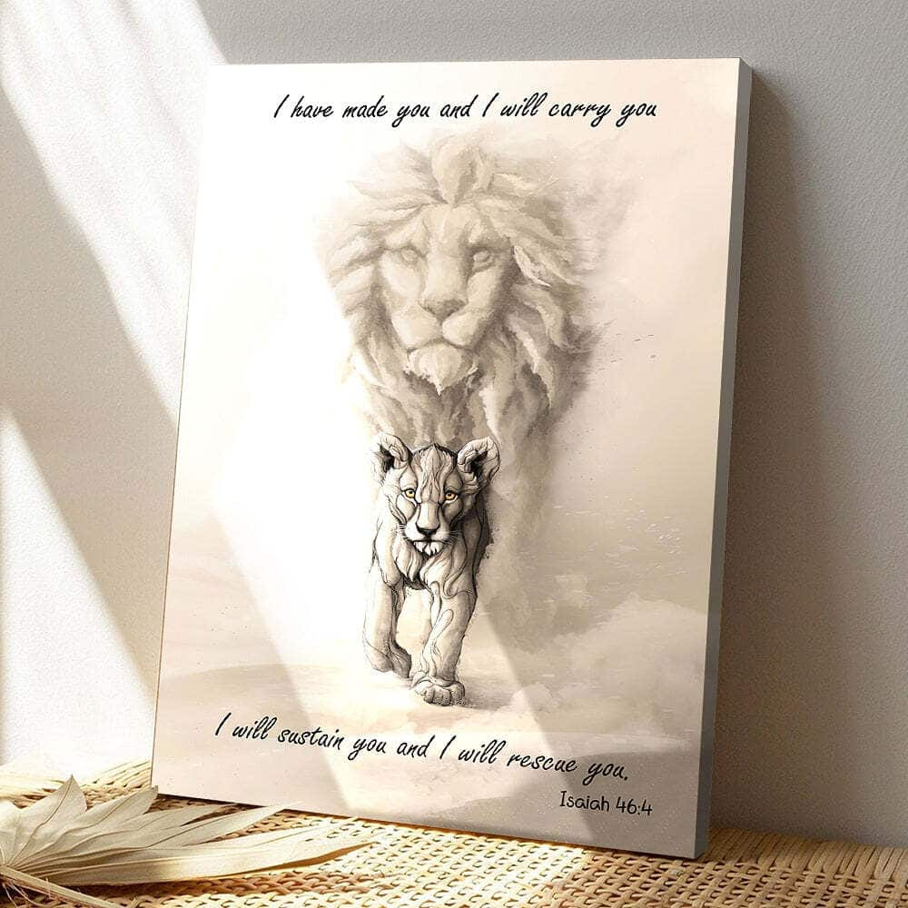 I Will Carry You Lion Religious Isaiah 464 Bible Verse Scripture Canvas Print