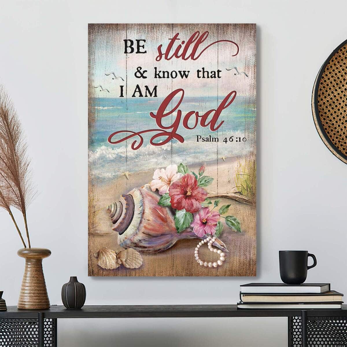Water Snail Shell And Hibiscus Be Still And Know That I Am God Bible Verse Scripture Canvas Print