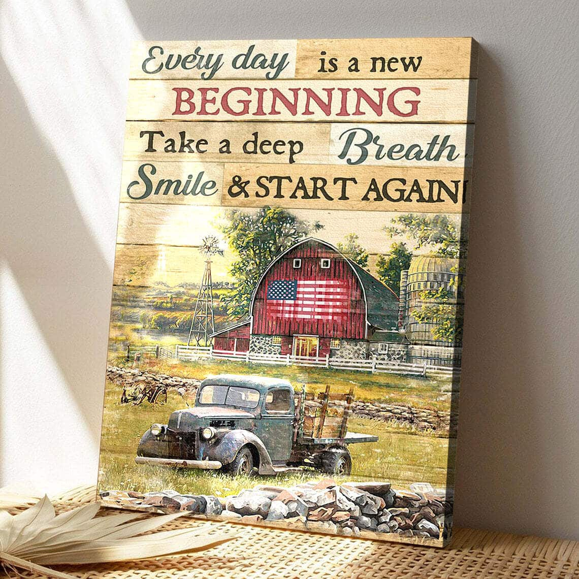 Peaceful Farm Every Day Is A New Beginning Bible Verse Scripture Canvas Print