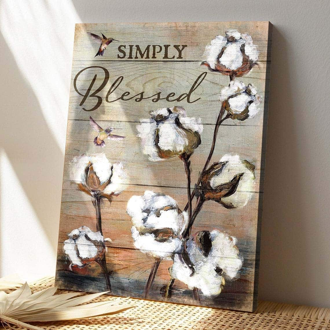 Cotton Flower Simply Blessed Bible Verse Scripture Canvas Print