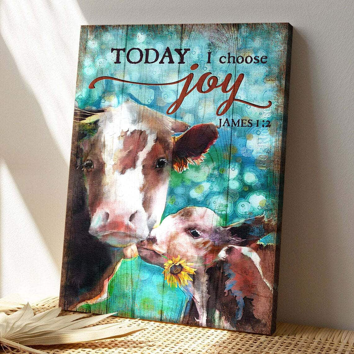 Cow Family Today I Choose Joy Bible Verse Scripture Canvas Print