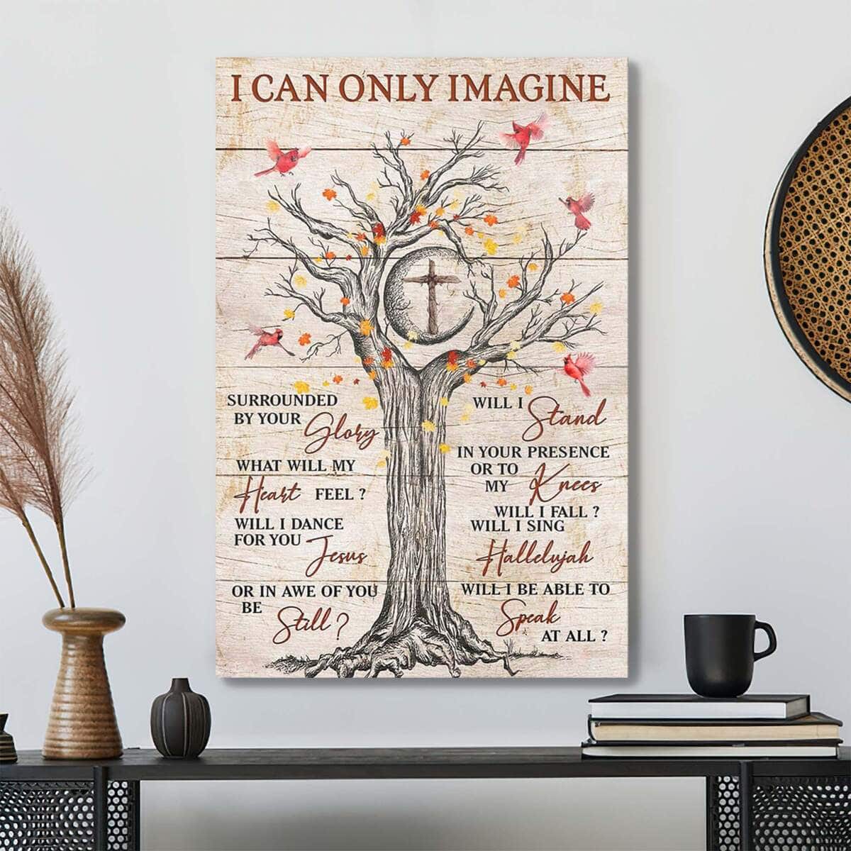 Cross Tree With Cardinal I Can Only Imagine Bible Verse Scripture Canvas Print