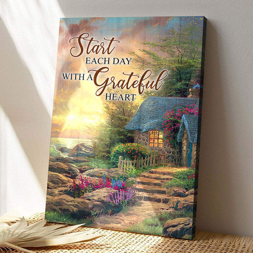 Start Each Day With A Grateful Heart Christian Canvas Print Gift Bible Verse Scripture