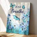 Green Butterfly With Flower Just Breathe Bible Verse Scripture Canvas Print