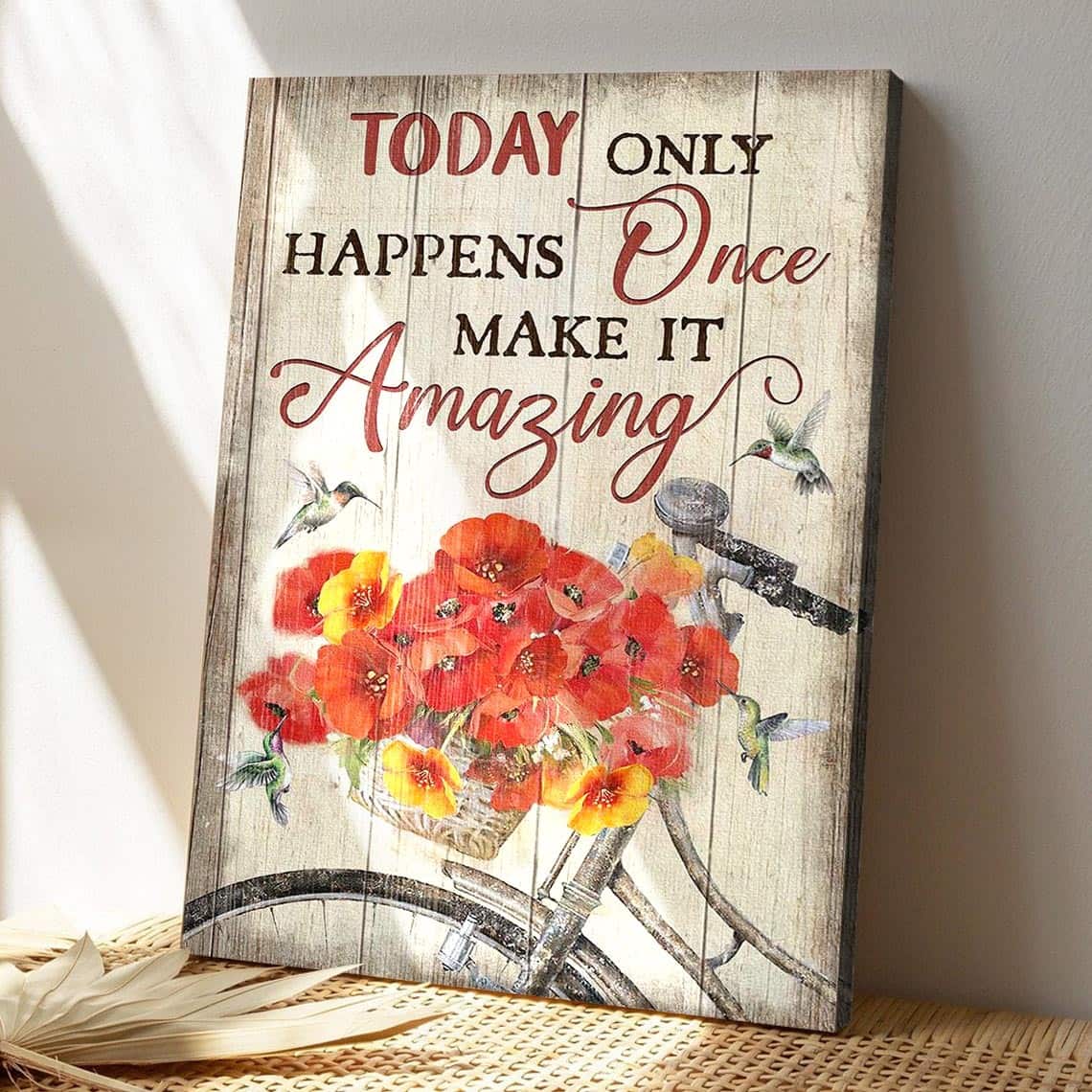 Vintage Bicycle With Flower In Basket Today Only Happens Once Make It Amazing Bible Verse Scripture Canvas Print Vintage Bicycle With Flower In Basket Today Only Happens Once Make It Amazing Bible Verse Scripture Canvas Print
