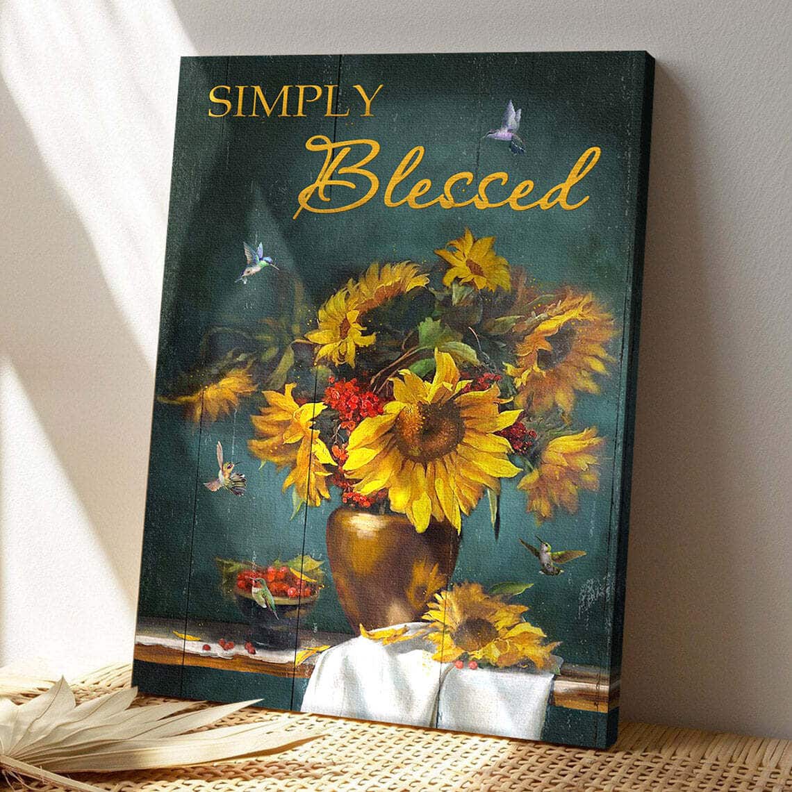Sunflower Vase With Hummingbird Simple Blessed Bible Verse Scripture Canvas Print Sunflower Vase With Hummingbird Simple Blessed Bible Verse Scripture Canvas Print
