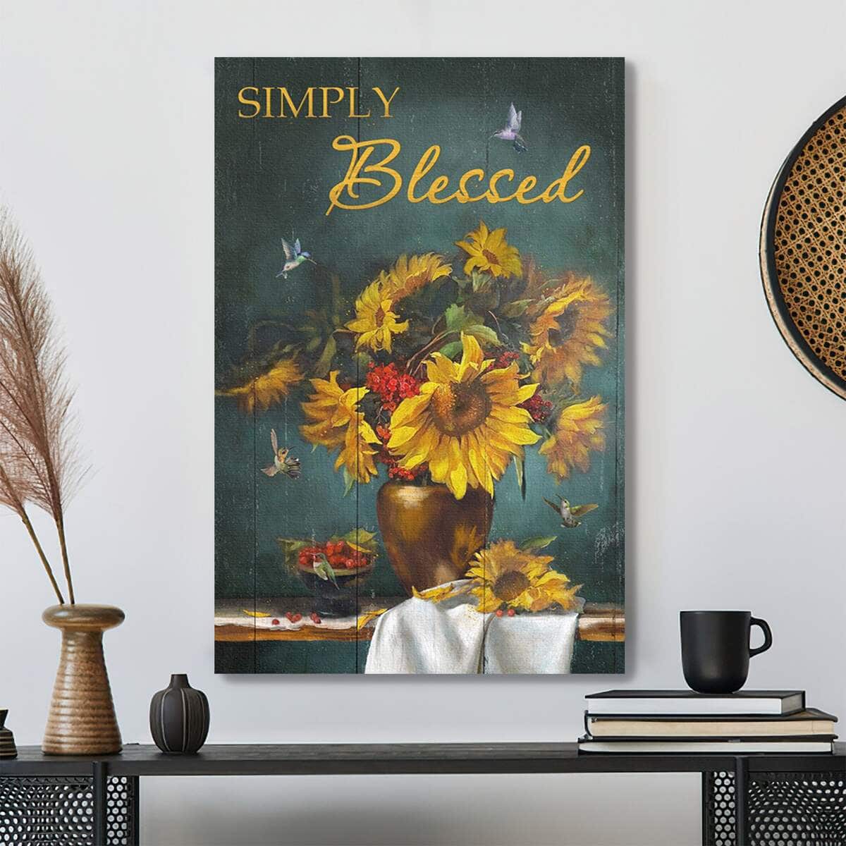 Sunflower Vase With Hummingbird Simple Blessed Bible Verse Scripture Canvas Print Sunflower Vase With Hummingbird Simple Blessed Bible Verse Scripture Canvas Print