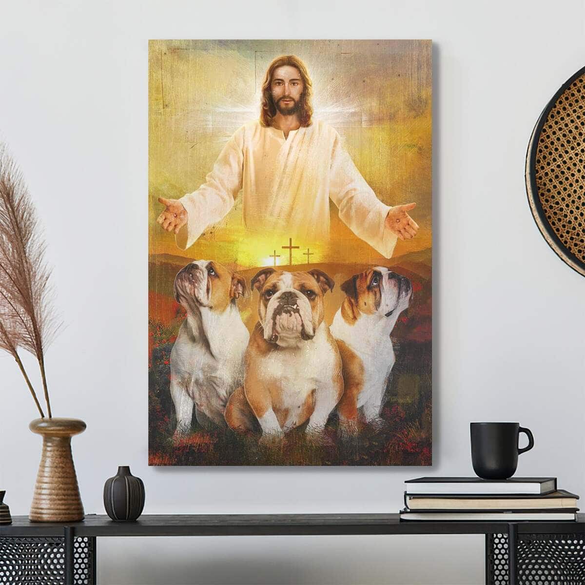 Bulldog In The Arms Of Jesus Bible Verse Scripture Canvas Print