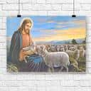God With Lambs Jesus Christian Gift Jesus Bible Verse Scripture Canvas Wall Art