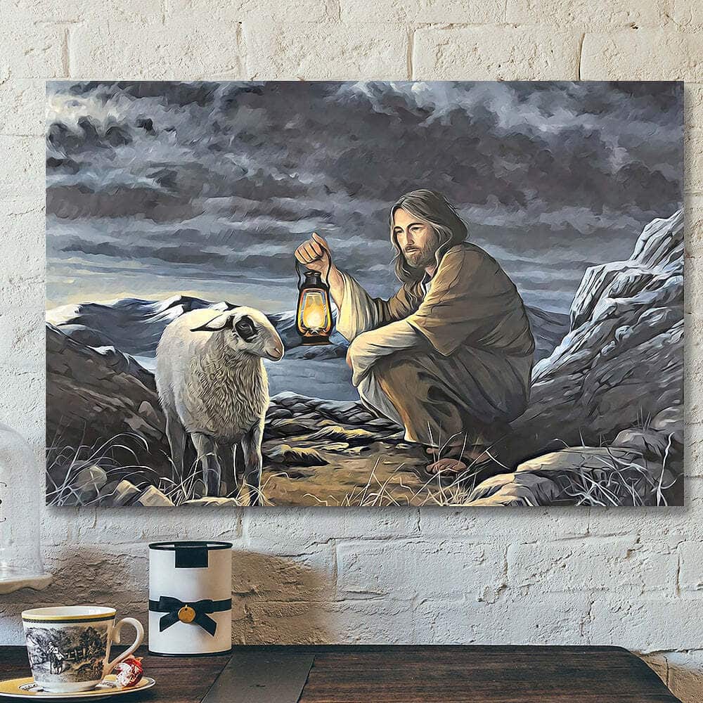 Jesus With Lambs Night Sky Christian Gift Jesus Canvas Wall Art Gift