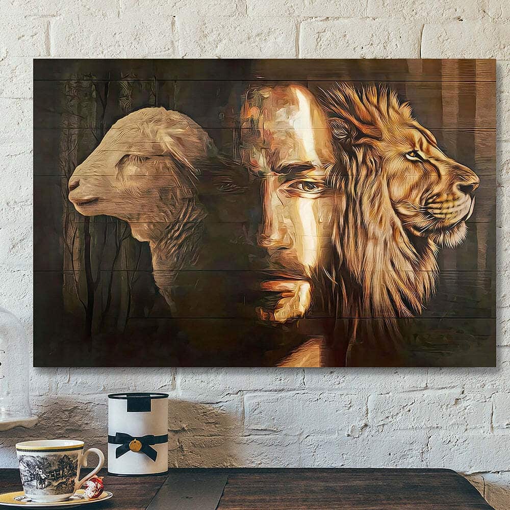 Lion Jesus Sheep Christian Gift Jesus Scripture Canvas Wall Art