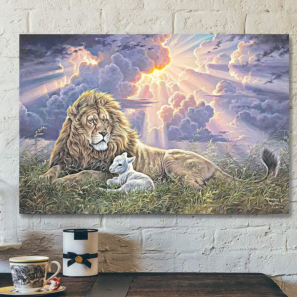 Lion Jesus Blue Sky Christian Gift Jesus Bible Verse Scripture Canvas Wall Art