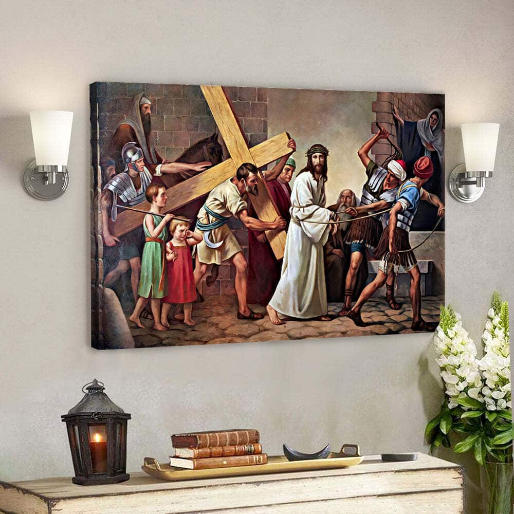 Christ Carrying The Cross Jesus Christian Faith Gift For Christian Canvas Wall Art